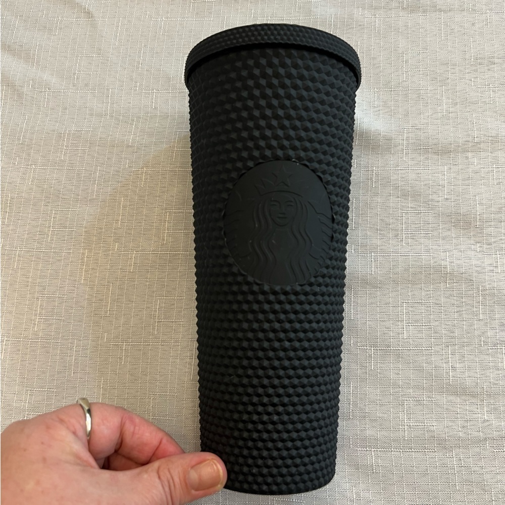STARBUCKS Black Plastic Studded Tumbler, No Straw, Venti 24oz.